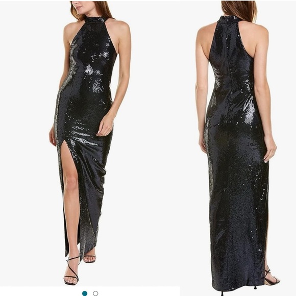 Likely Revolve black sequin halter Carrie formal gown size 14 prom wedding guest - Picture 1 of 10